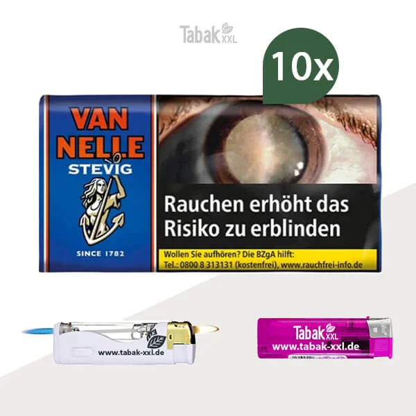 10x Van Nelle Drehtabak Stevig Halfzware Pouch und Feuerzeugen 10x Van Nelle Drehtabak Stevig Halfzware Pouch und Feuerzeugen