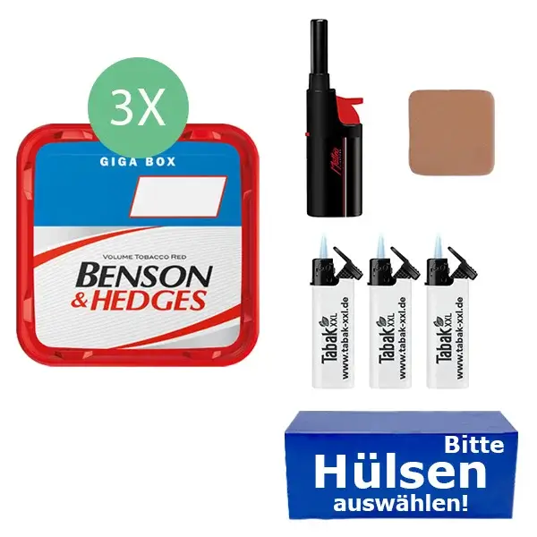 Benson & Hedges Tabak 4 x Giga Box mit wählbarem Zubehör 