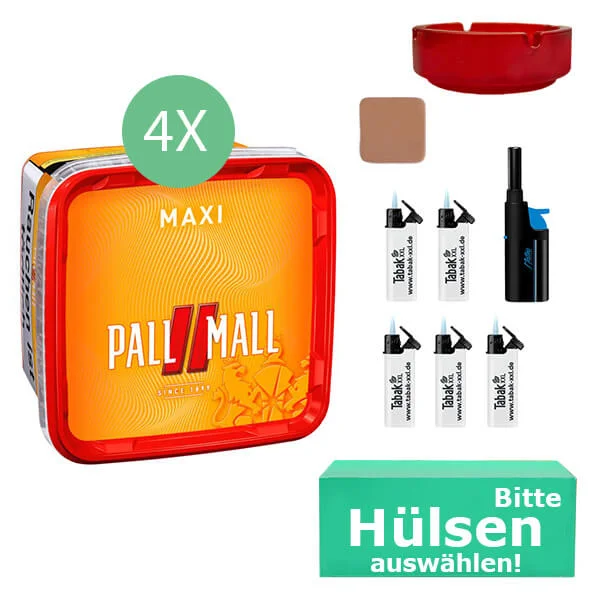 Pall Mall Tabak 4 x Maxi Box mit wählbaren Hülsen und Aschenbecher Pall Mall Tabak 4 x Maxi Box mit wählbaren Hülsen und Aschenbecher