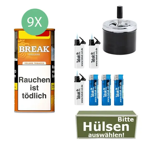 Break Tabak XXL Orange 9 x Dose mit wählbaren Hülsen und Drehaschenbecher Break Tabak XXL Orange 9 x Dose mit wählbaren Hülsen und Drehaschenbecher