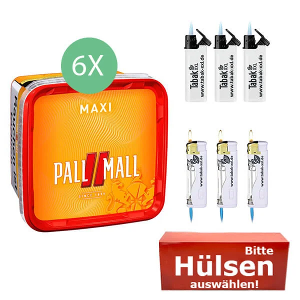 Pall Mall Tabak 6 x Maxi Box mit wählbaren Hülsen Pall Mall Tabak 6 x Maxi Box mit wählbaren Hülsen