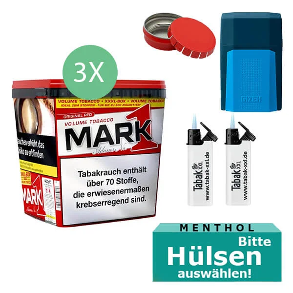 Mark 1 Tabak Red XXXL 3 x 400g Eimer mit Menthol Hülsen Mark 1 Tabak Red XXXL 3 x 400g Eimer mit Menthol Hülsen