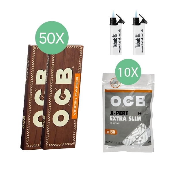 50x-ocb-blaettchen-unbleached-50-blatt-+-10x-ocb-x-pert-extra-slim-filter-+-2x-sturmfeuerzeuge