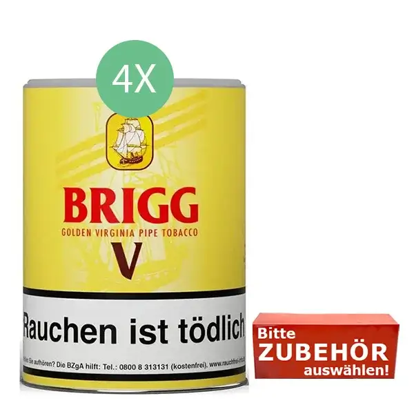 Brigg Tabak Vanilla 4 x Dose mit wählbarem Zubehör 