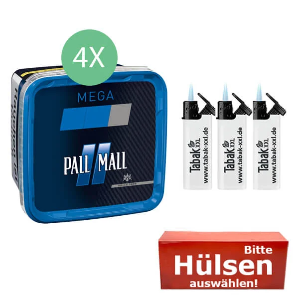 Pall Mall Tabak 4 x Mega Box Blue mit wählbaren Hülsen Pall Mall Tabak 4 x Mega Box Blue mit wählbaren Hülsen