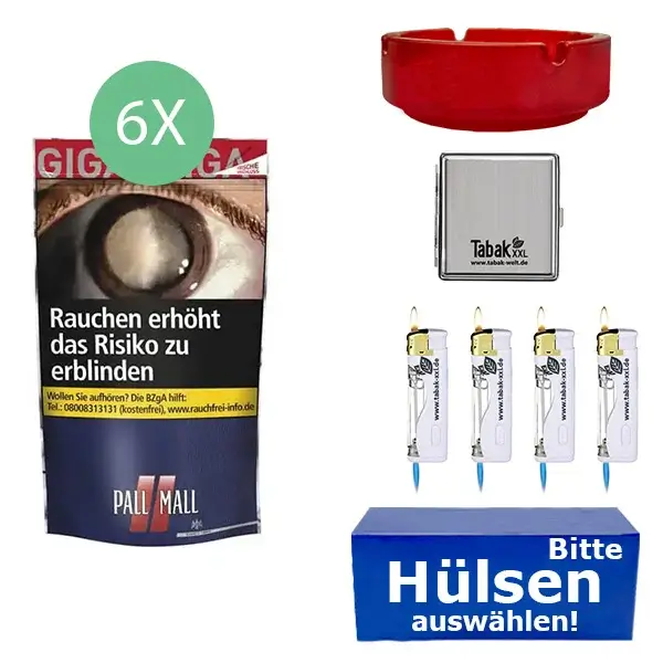 Pall Mall Tabak Red 6 x Beutel mit Hülsen und Metalletui Pall Mall Tabak Red 6 x Beutel mit Hülsen und Metalletui