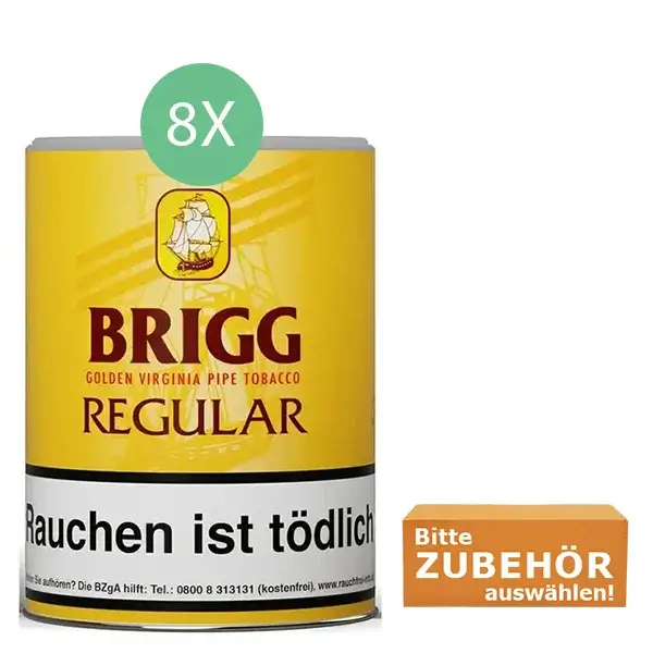 Brigg Tabak Regular 8 x Dose mit wählbarem Zubehör