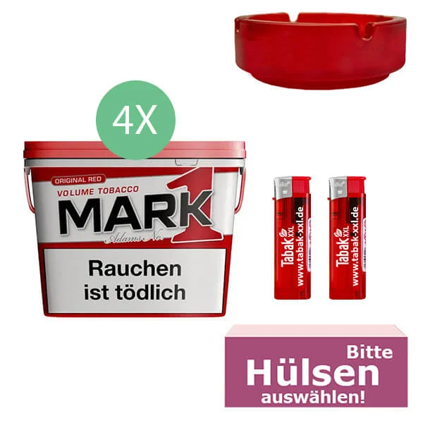 Mark 1 Tabak Red XL 4 x Eimer mit wählbaren Hülsen und Glasaschenbecher Mark 1 Tabak Red XL 4 x Eimer mit wählbaren Hülsen und Glasaschenbecher
