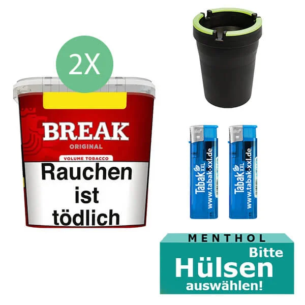 2_x_break_giga_box_mit_auto_Asche 2 x Break Giga Box Tabak mit Menthol Filterhülsen