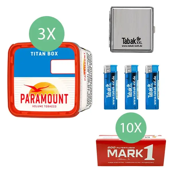 Paramount Volumentabak Red 3 x Titan Box mit 2000 Filterhülsen und Etui