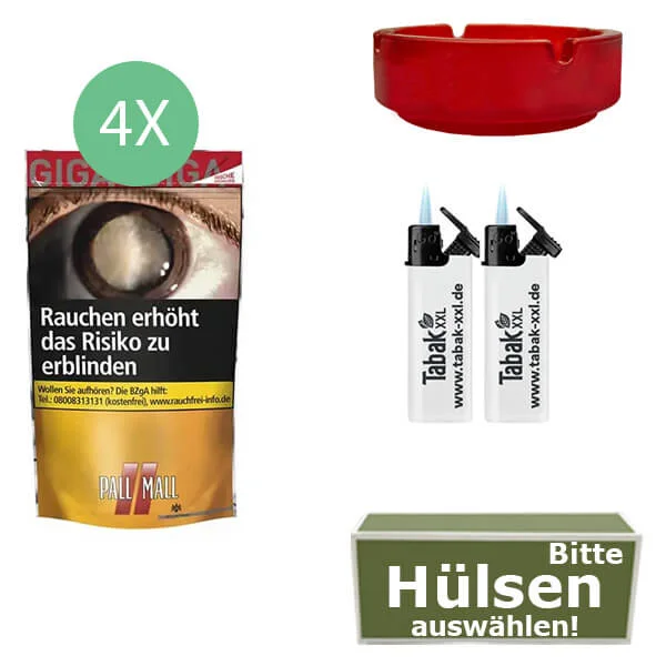 4x_pall_mall_giga_beutel_hulsen_und_glassaschenbecher 6 x Pall Mall Giga Beutel mit Aschenbecher