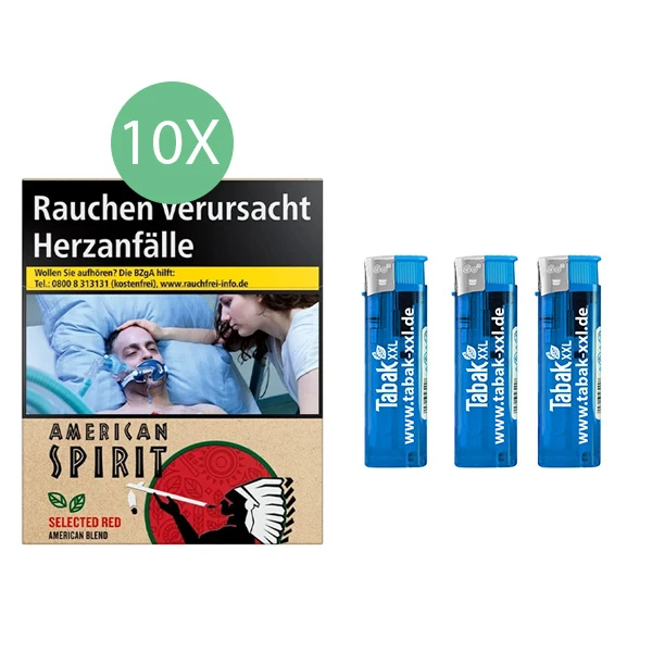 10x-american-spirit-zigaretten-red-american-blend-big-pack-5xl-feuerzeuge