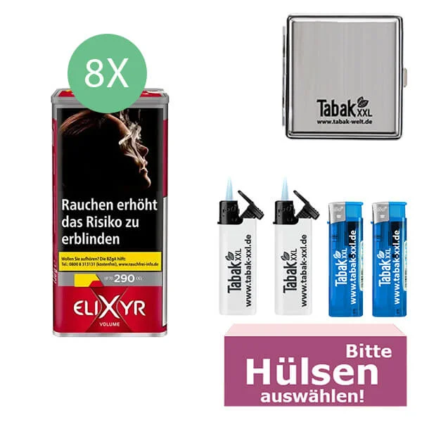 Elixyr Volumentabak Red 8 x Dose mit wählbaren Hülsen und Metalletui Elixyr Volumentabak Red 8 x Dose mit wählbaren Hülsen und Metalletui