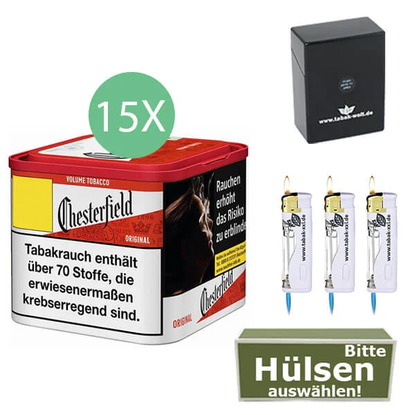 Chesterfield Tabak Red 15 x Dose mit wählbaren Hülsen und Etui Chesterfield Tabak Red 15 x Dose mit wählbaren Hülsen und Etui