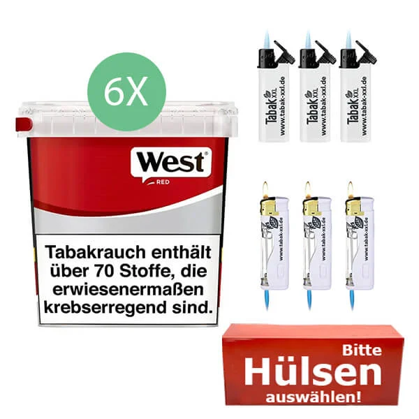 West Tabak Red 6 x Giga Box mit wählbaren Hülsen West Tabak Red 6 x Giga Box mit wählbaren Hülsen