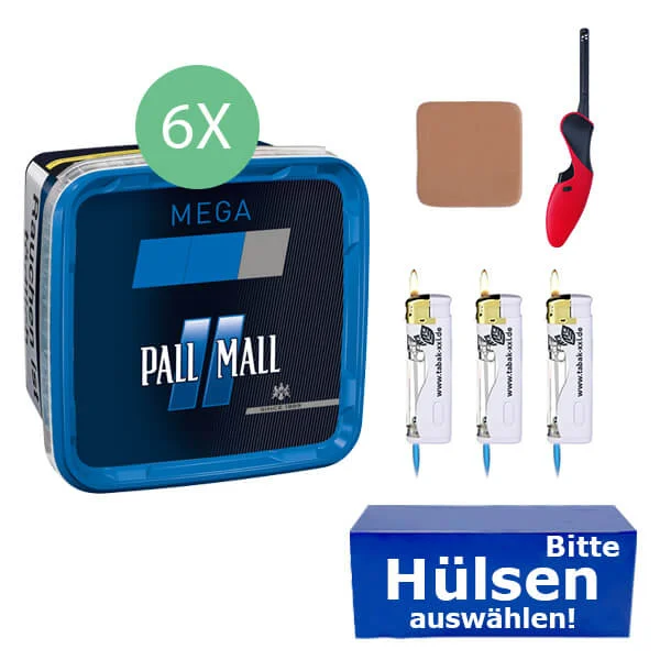 Pall Mall Tabak 6 x Mega Box Blue mit wählbaren Hülsen Pall Mall Tabak 6 x Mega Box Blue mit wählbaren Hülsen