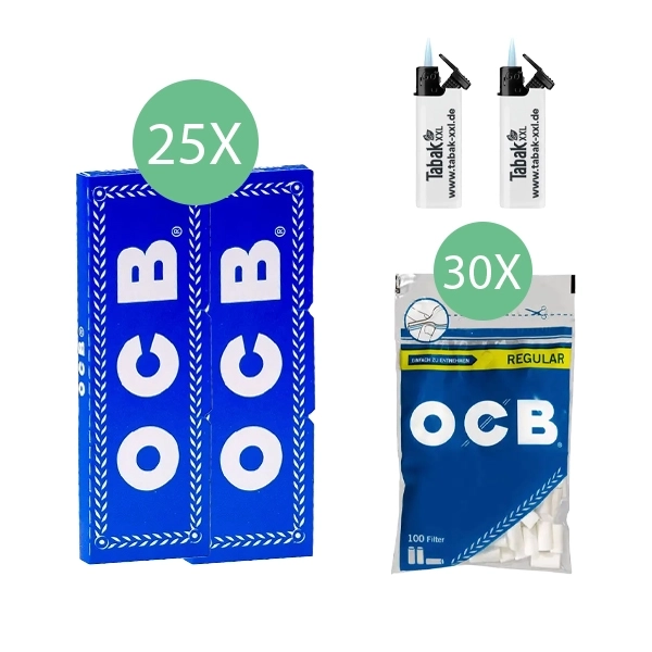 25x-ocb-blaettchen-blau-50-blatt-+-30x-ocb-regular-filter-+-2x-sturmfeuerzeuge