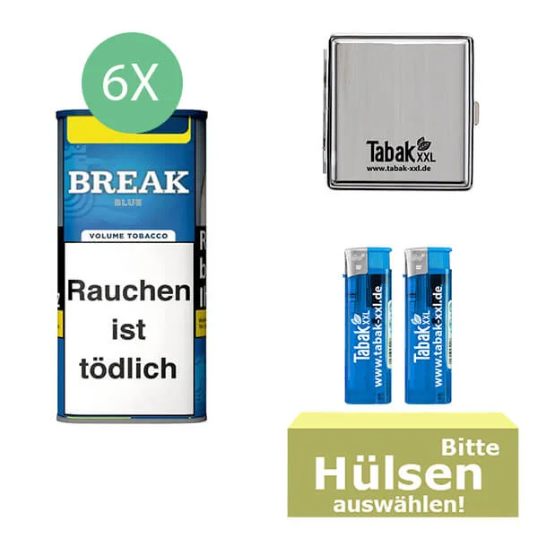 Break Tabak XXL Blue 6 x Dose mit wählbaren Hülsen und Metalletui