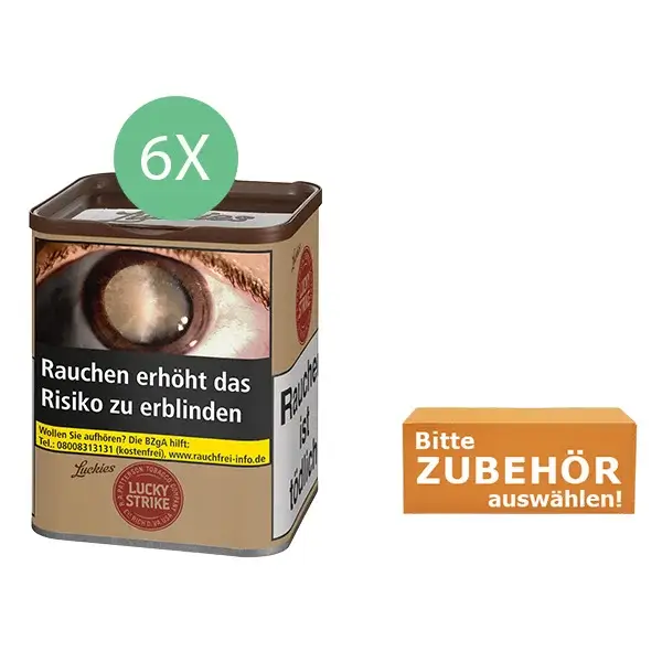 Lucky Strike Ohne Zusätze Tabak 6 x Dose mit wählbarem Zubehör