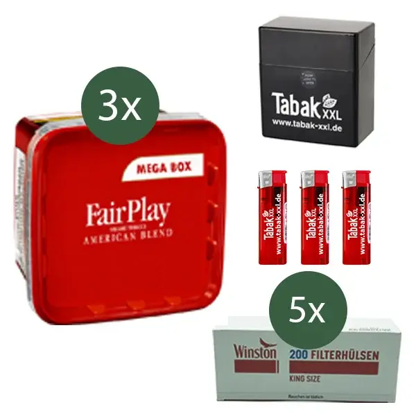 FairPlay Tabak 3 x Mega Box mit 1000 King Size Filterhülsen und Etui