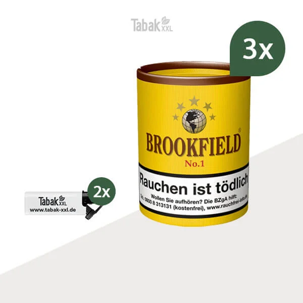 3x Brookfield Pfeifentabak No.1 Dose mit Sturmfeuerzeug