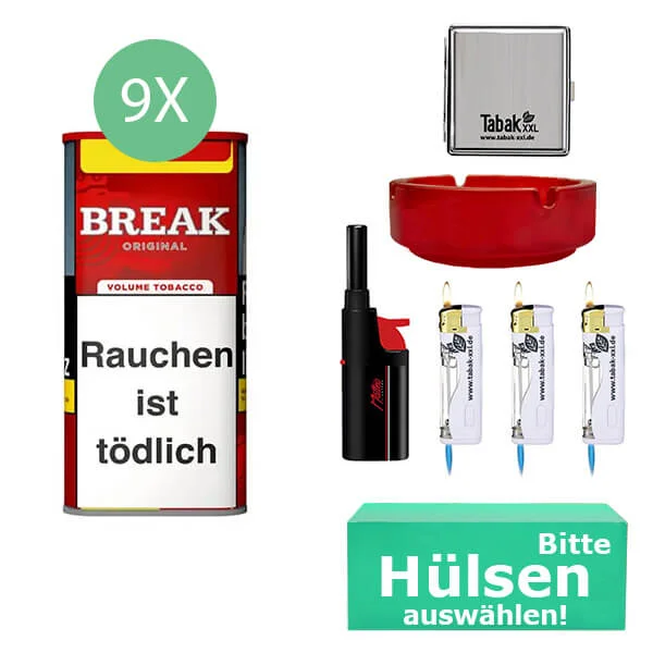 Break Tabak XXL Red 9 x Dose mit wählbaren Hülsen und Metalletui