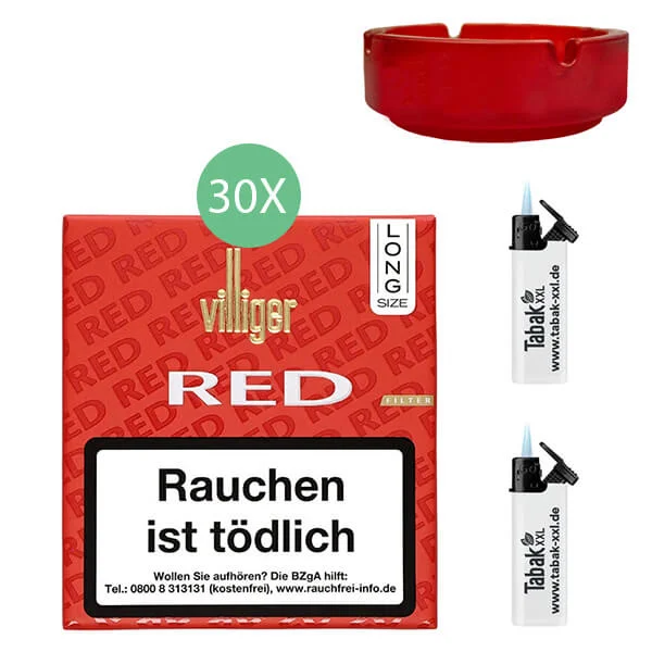 Villiger Zigarillos 30 x Long Red Filter mit Glasaschenbecher Villiger Zigarillos 30 x Long Red Filter mit Glasaschenbecher