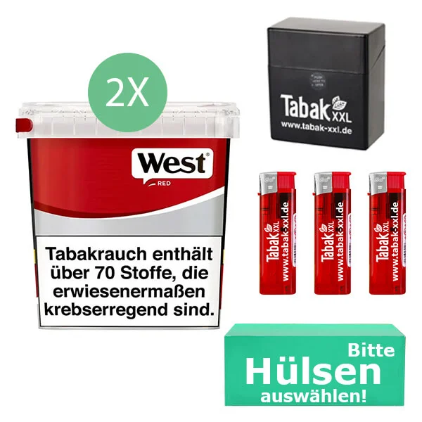 West Tabak Red 2 x Giga Box mit wählbaren Hülsen und Etui West Tabak Red 2 x Giga Box mit wählbaren Hülsen und Etui