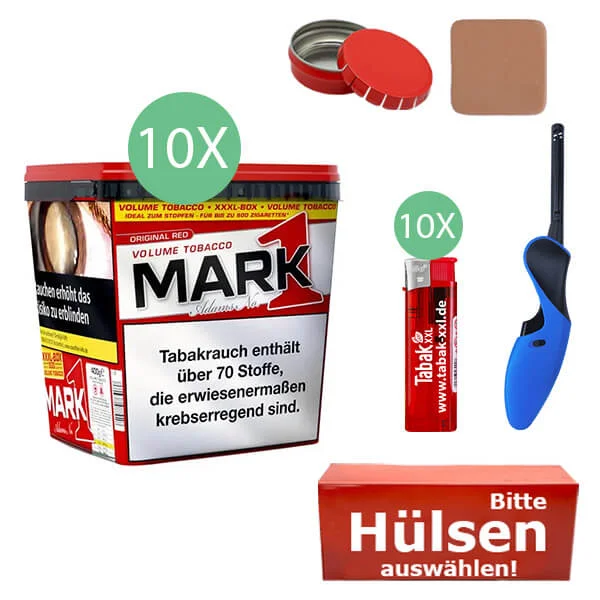 Mark 1 Tabak Red XXXL 10 x 400g Eimer mit Feuerzeugen