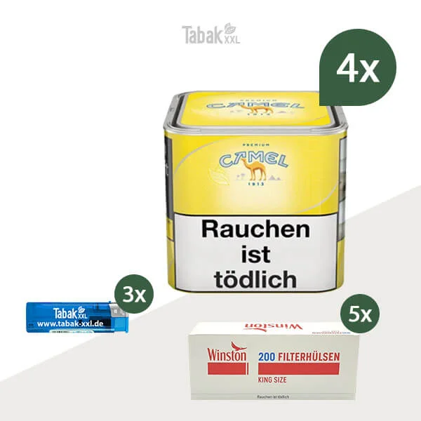 4x Camel Yellow Premium Zigarettentabak Dose mit King Size Hülsen