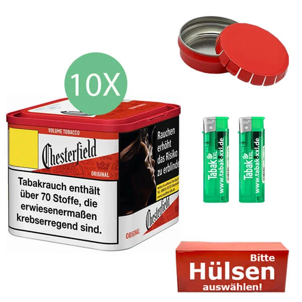 Chesterfield Tabak Red 10 x Dose mit wählbaren Hülsen und Mini Aschenbecher Chesterfield Tabak Red 10 x Dose mit wählbaren Hülsen und Mini Aschenbecher
