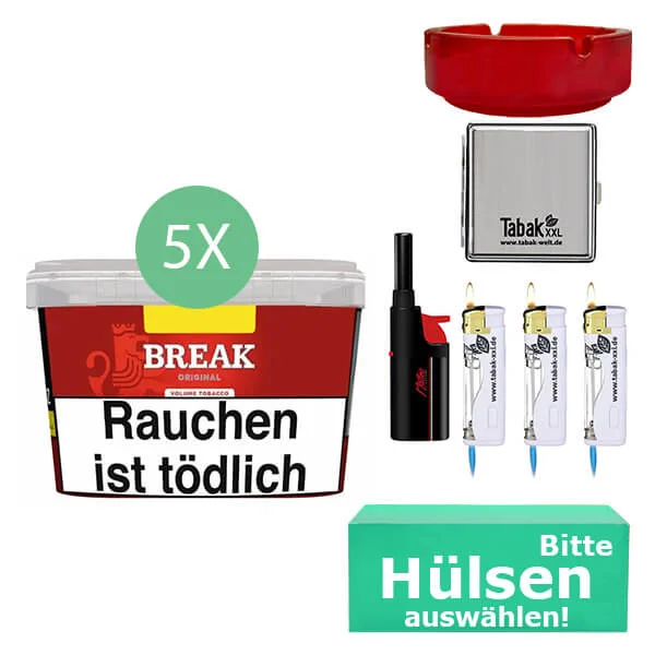 Break Tabak Red 5 x Mega Box mit wählbaren Hülsen und Metall-Etui Break Tabak Red 5 x Mega Box mit wählbaren Hülsen und Metall-Etui