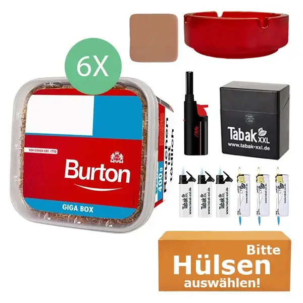 Burton Tabak Red 6 x Giga Box 400g mit wählbaren Hülsen Burton Tabak Red 6 x Giga Box 400g mit wählbaren Hülsen