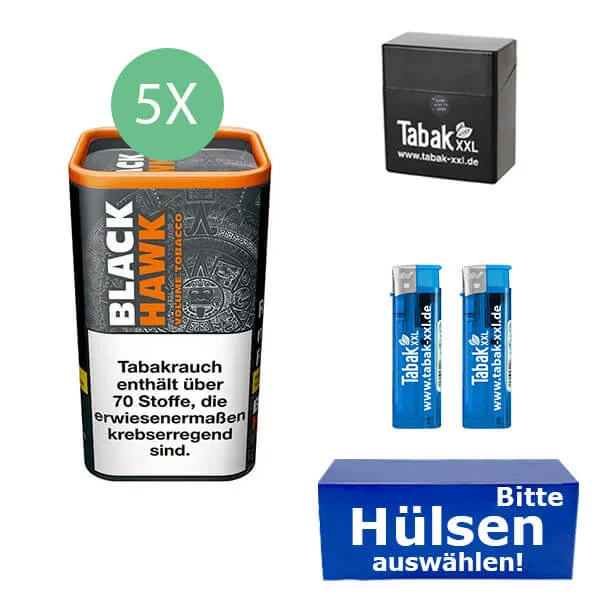Black Hawk Tabak XL 5 x Dose mit wählbaren Filterhülsen und Etui Black Hawk Tabak XL 5 x Dose mit wählbaren Filterhülsen und Etui