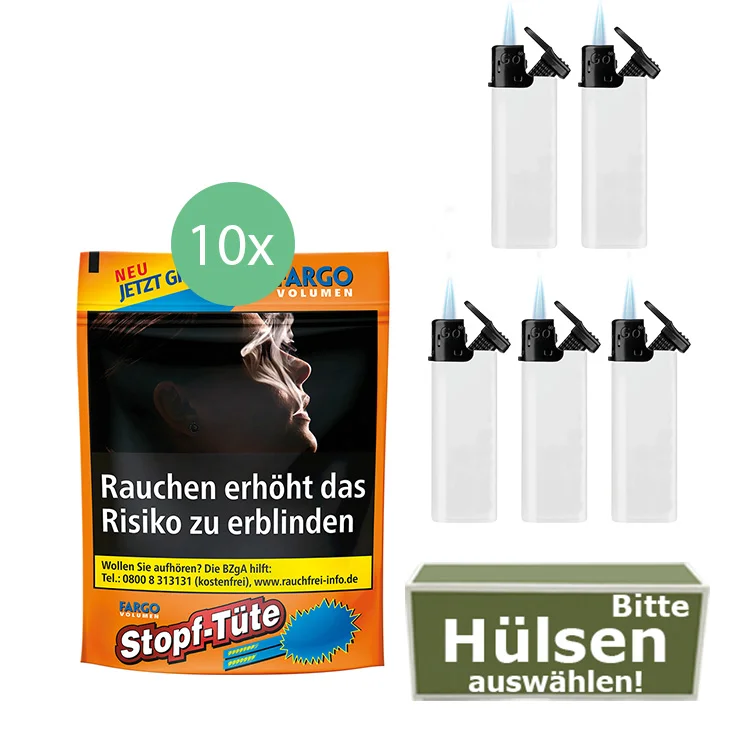 Fargo Tabak 10 x Stopf-Tüte mit wählbaren Filterhülsen