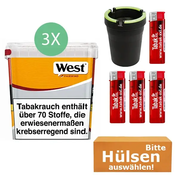 West Tabak Yellow 3 x Giga Box mit wählbaren Hülsen West Tabak Yellow 3 x Giga Box mit wählbaren Hülsen