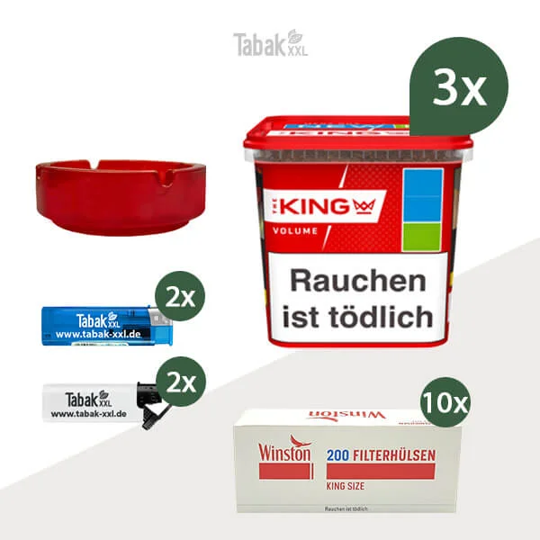3x King Volumentabak Red Mega-Box mit 2000 King Size Filterhülsen