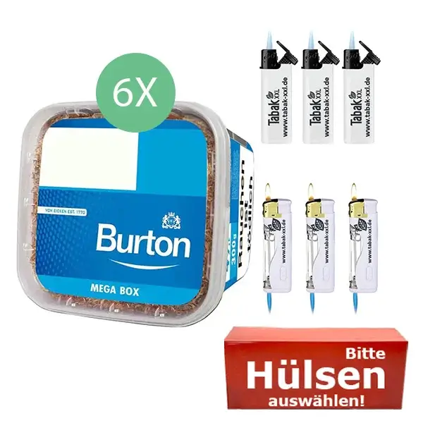 Burton Tabak Blue 6 x Mega Box mit wählbaren Filterhülsen Burton Tabak Blue 6 x Mega Box mit wählbaren Filterhülsen