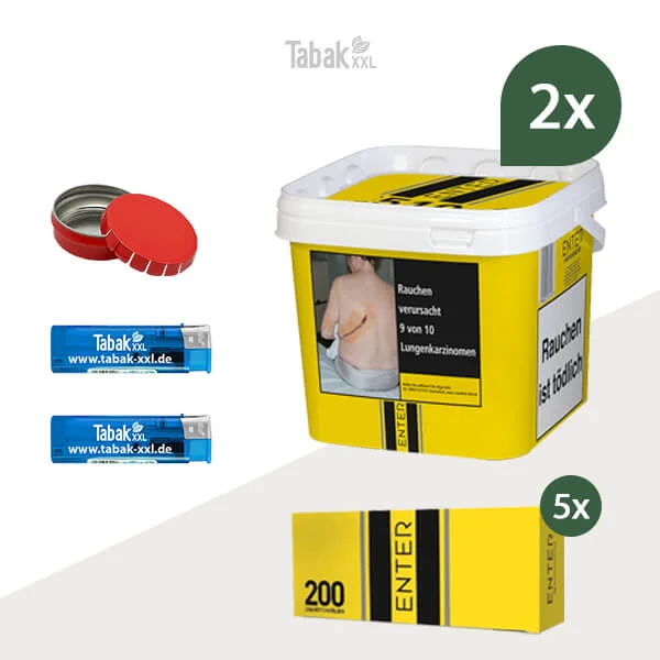2x Enter Volumentabak Eimer mit 1000 Filterhülsen und Taschenaschenbecher