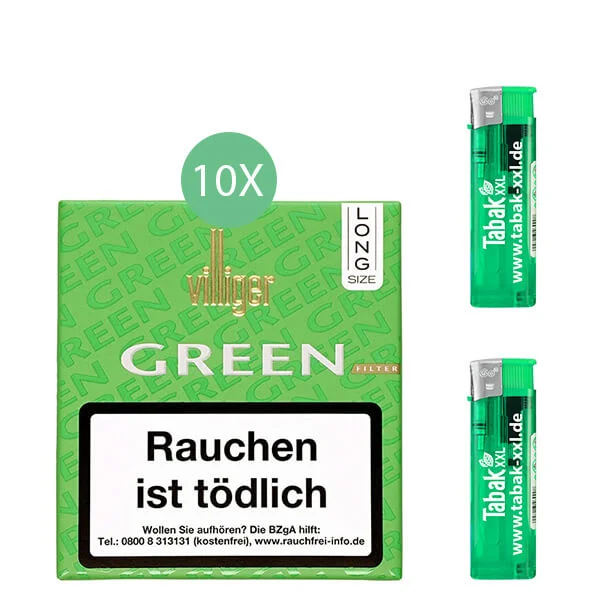 Villiger Zigarillos 10 x Long Green Filter mit Feuerzeugen Villiger Zigarillos 10 x Long Green Filter mit Feuerzeugen