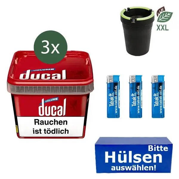 Ducal Volumentabak Red 3 x Eimer mit wählbarem Zubehör und Aschenbecher