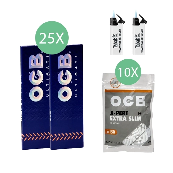 25x-ocb-blaettchen-ultimate-50-blatt-+-10x-ocb-x-pert-extra-slim-filter-+-2x-sturmfeuerzeuge 25x-ocb-blaettchen-ultimate-50-blatt-+-10x-ocb-x-pert-extra-slim-filter-+-2x-sturmfeuerzeuge