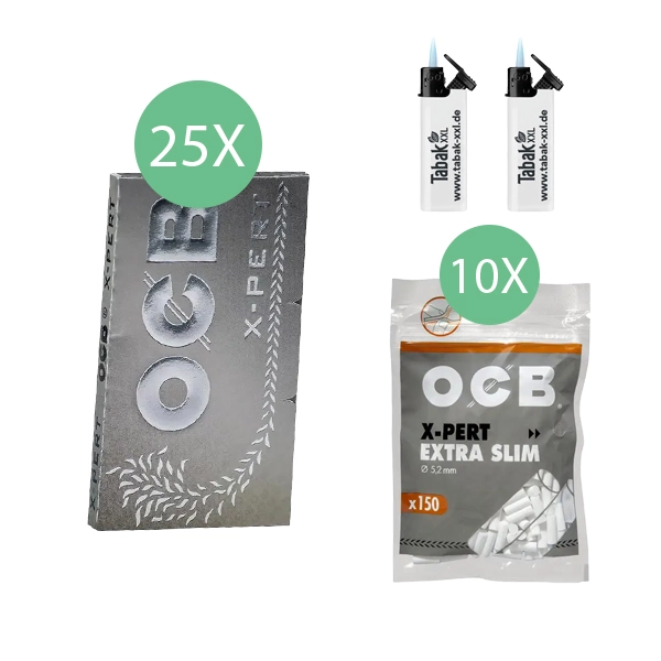 25x-ocb-blaettchen-x-pert-double-100-blatt-+-10x-ocb-x-pert-extra-slim-filter-+-2x-sturmfeuerzeuge