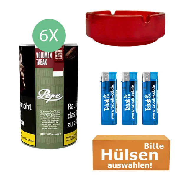 Pepe Tabak Rich Green 6 x Dose XXL mit wählbaren Hülsen und Aschenbecher Pepe Tabak Rich Green 6 x Dose XXL mit wählbaren Hülsen und Aschenbecher
