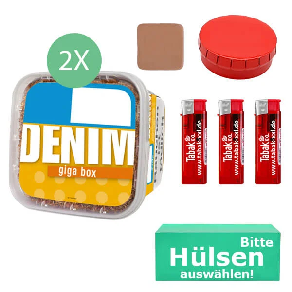 Denim Tabak 2 x Giga Box mit Wählbaren Filterhülsen und Aschenbecher Denim Tabak 2 x Giga Box mit Wählbaren Filterhülsen und Aschenbecher