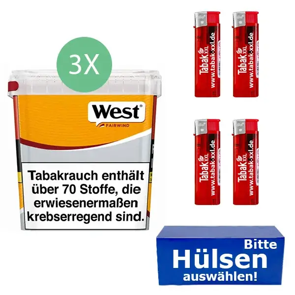 West Tabak Yellow 3 x Giga Box mit wählbaren Filterhülsen West Tabak Yellow 3 x Giga Box mit wählbaren Filterhülsen