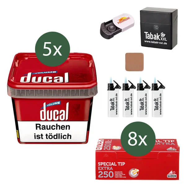 Ducal Volumentabak Red 5 x Eimer mit 2000 Extra Size Hülsen 