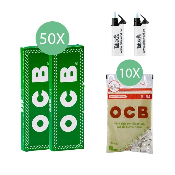 50x-ocb-blaettchen-gruen-no-8-50-blatt-+-10x-ocb-organic-slim-filter-+-2x-sturmfeuerzeuge