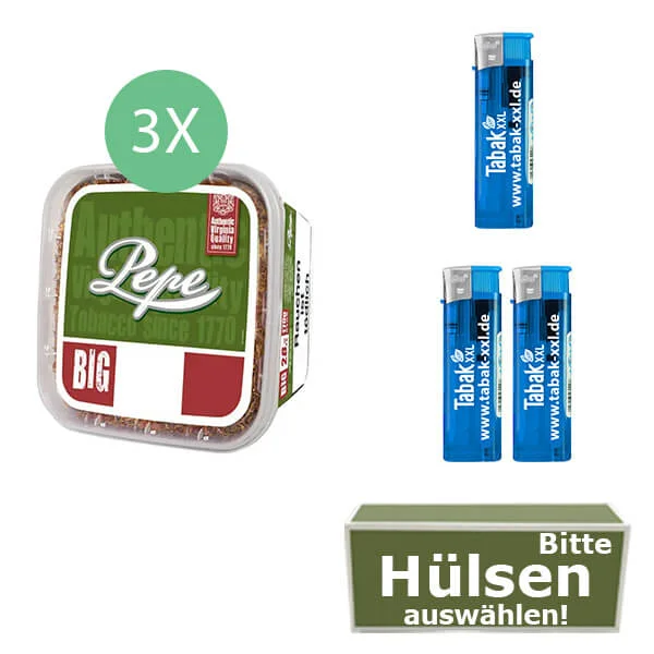 Pepe Rich Green mit Hülsen und Feuerzeugen