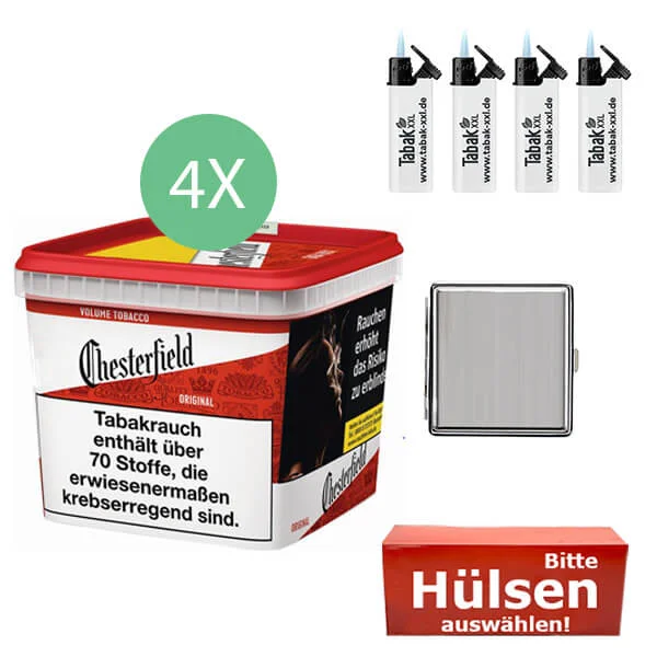 Chesterfield Tabak Red 4 x Giga Box mit wählbaren Hülsen und Metalletui Chesterfield Tabak Red 4 x Giga Box mit wählbaren Hülsen und Metalletui